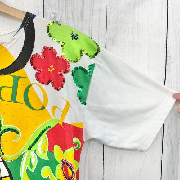 VINTAGE 90's Victoria Harbor MEDIUM Art to Wear Beaded Sequin Tee Shirt T-Shirt - Picture 4 of 8